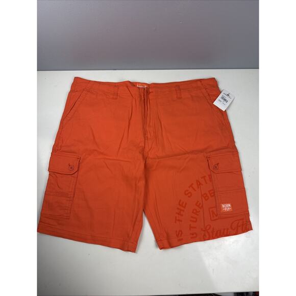 Born Fly Anytown USA Shorts Orange Stretch Cargo Pockets NWT - Picture 1 of 5